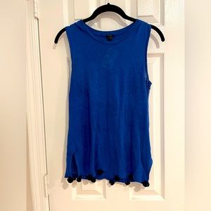 J crew blue shell tank with black Pom poms